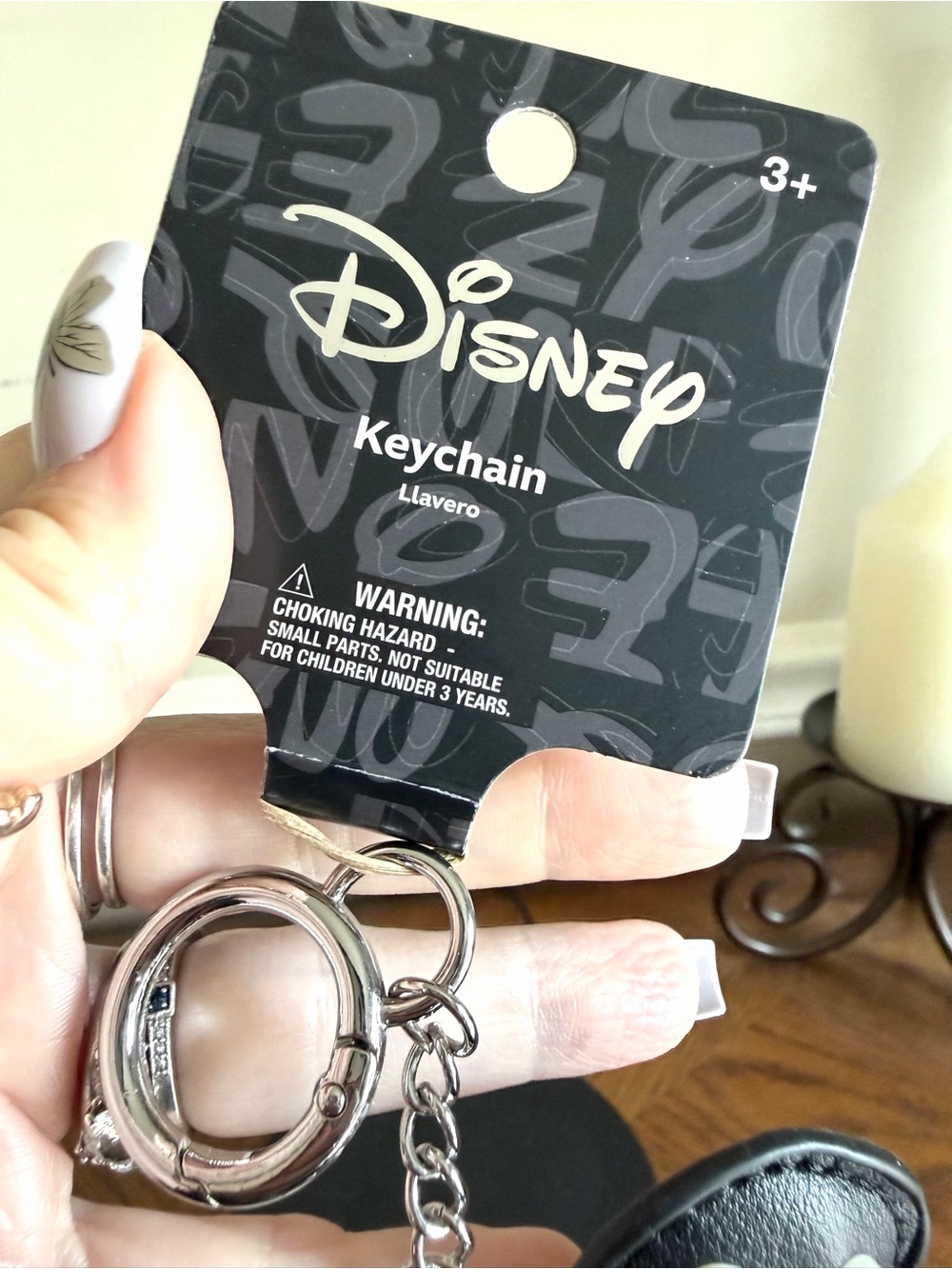 Disney Mickey Mouse  Black Faux-Leather Keychain bag charm with pearl accents - Picture 7 of 10